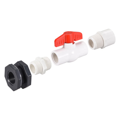 Harfington Uxcell PVC Ball Valve Connector Spigot Kit G1, with Bulkhead, White Grey Red