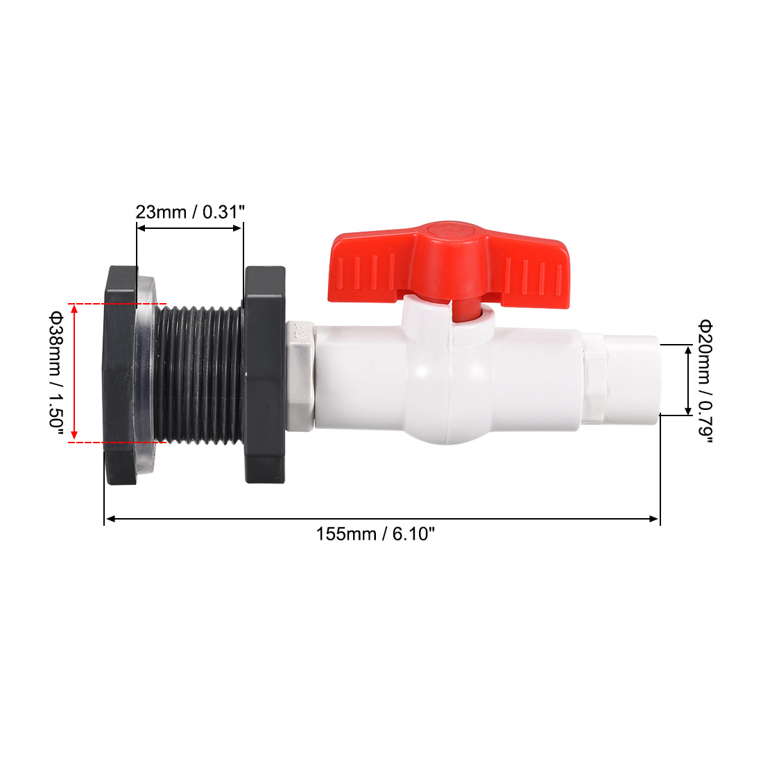 Uxcell Uxcell PVC Ball Valve Connector Spigot Kit G1 Lengthen, with Bulkhead, Grey White Red