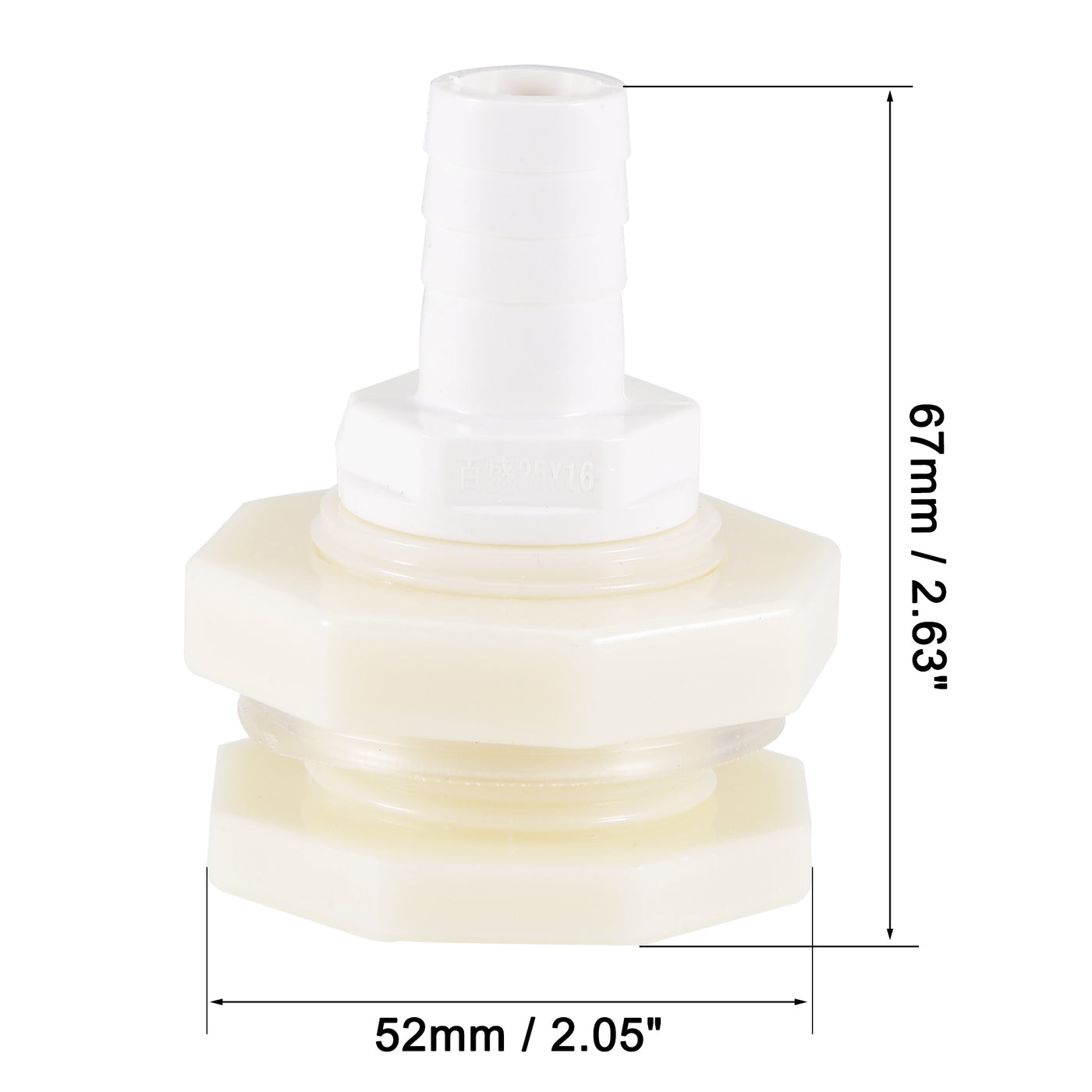 uxcell Uxcell Bulkhead Fitting Adapter 16mm Barbed x G3/4 Female ABS White for Aquariums, Water Tanks, Tubs, Pools