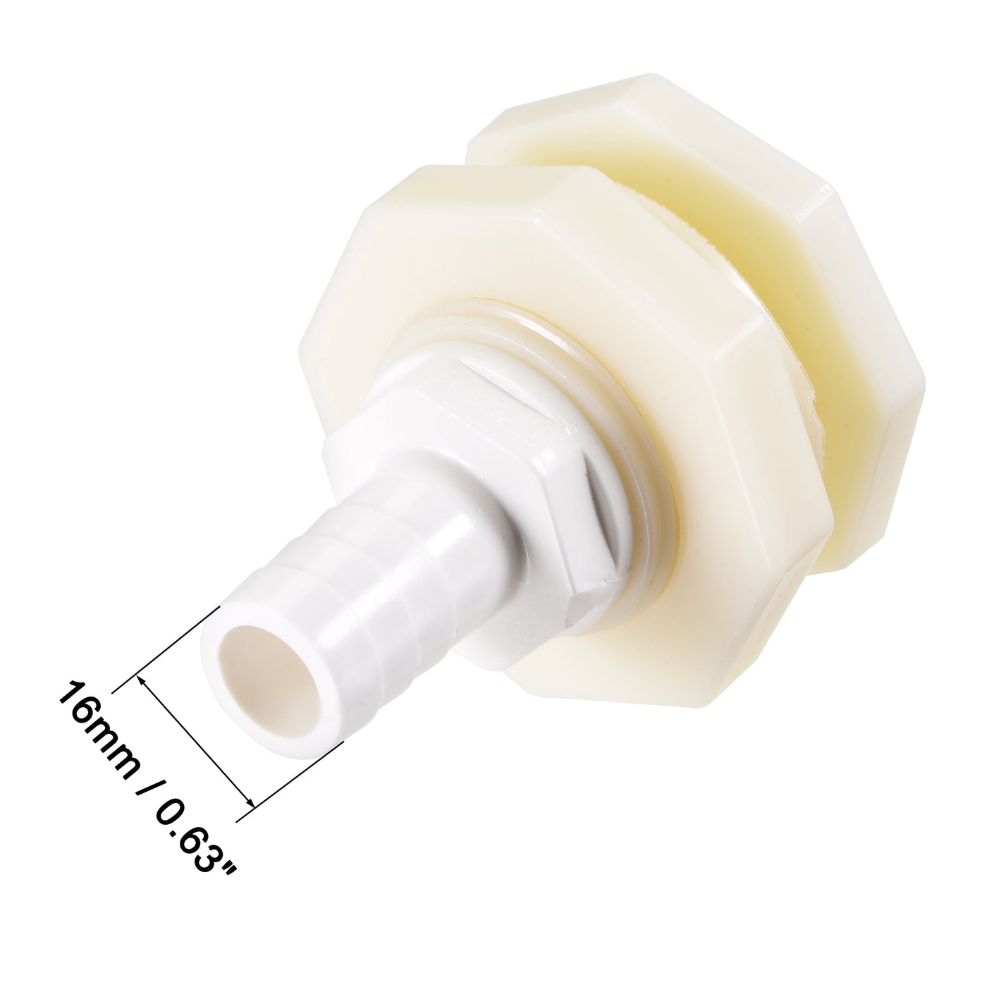 uxcell Uxcell Bulkhead Fitting Adapter 16mm Barbed x G3/4 Female ABS White for Aquariums, Water Tanks, Tubs, Pools