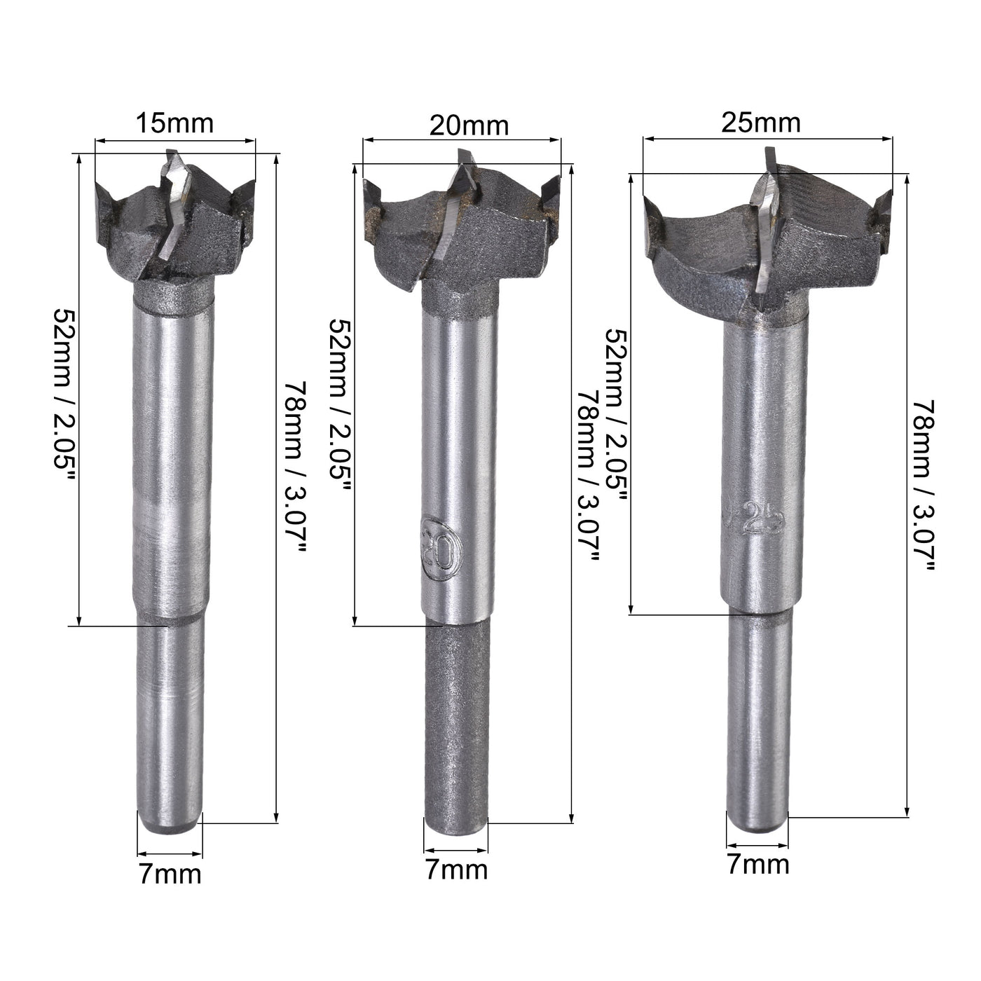 uxcell Uxcell Forstner Wood Drill Bit Set 15mm/20mm/25mm/30mm/35mm Dia. Hole Saw Carbide Alloy Steel Tip Round Shank Cutting for Woodworking