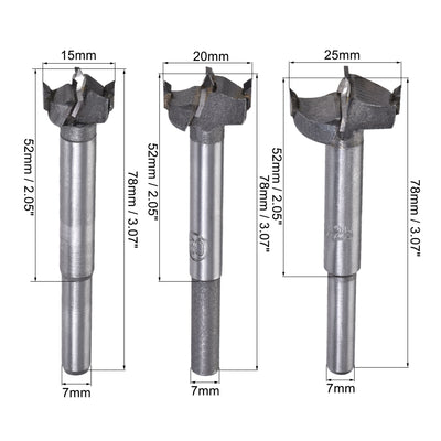 Harfington Uxcell Forstner Wood Drill Bit Set 15mm/20mm/25mm/30mm/35mm Dia. Hole Saw Carbide Alloy Steel Tip Round Shank Cutting for Woodworking