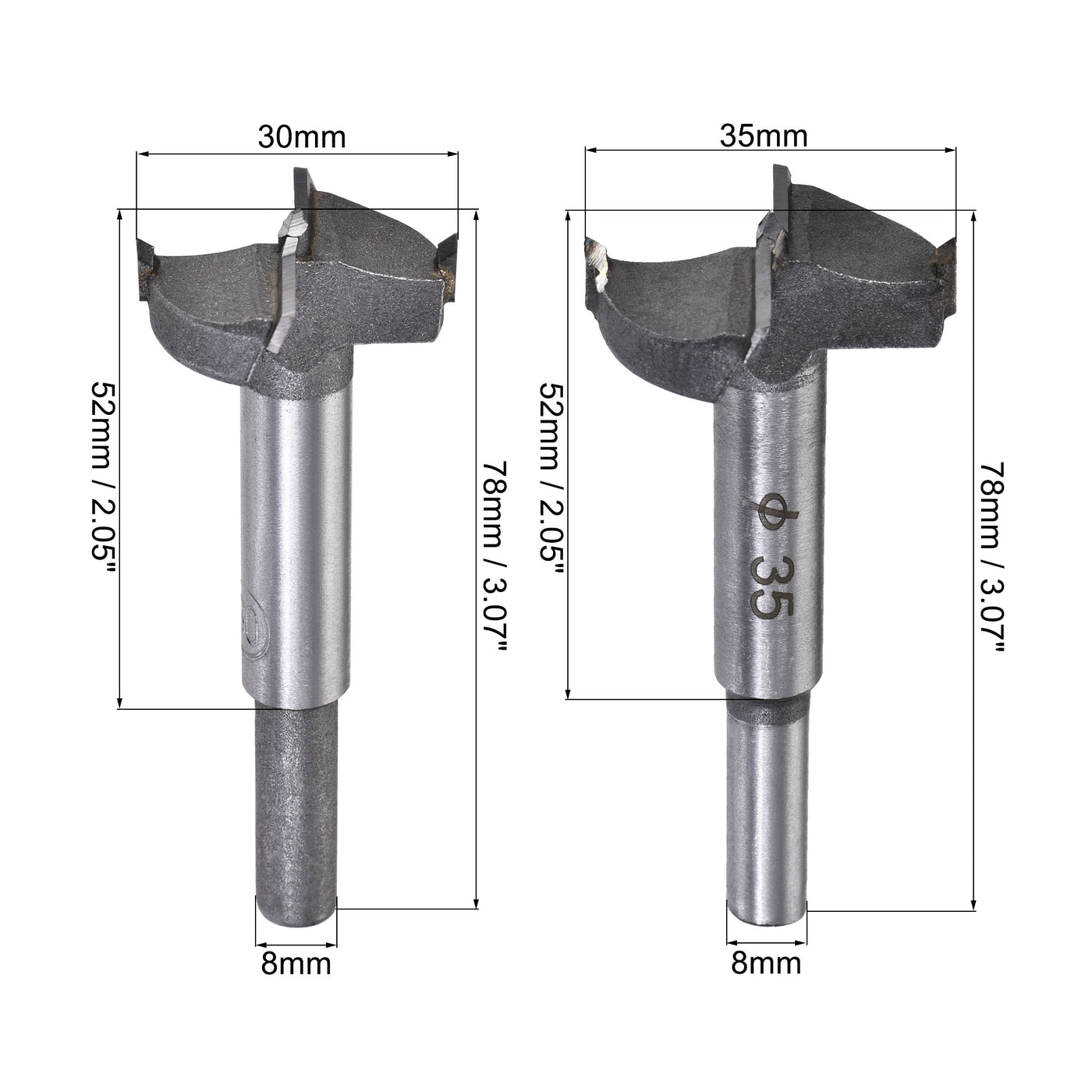 uxcell Uxcell Forstner Wood Drill Bit Set 15mm/20mm/25mm/30mm/35mm Dia. Hole Saw Carbide Alloy Steel Tip Round Shank Cutting for Woodworking