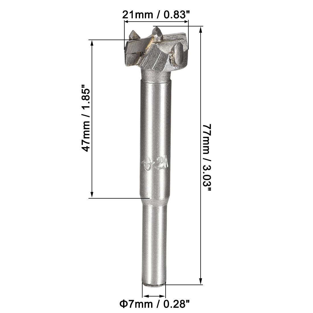 uxcell Uxcell Forstner Wood Boring Drill Bits 21mm Dia. Hole Saw Carbide Alloy Steel Tip Round Shank Cutting for Hinge Plywood Wood Tool 2Pcs