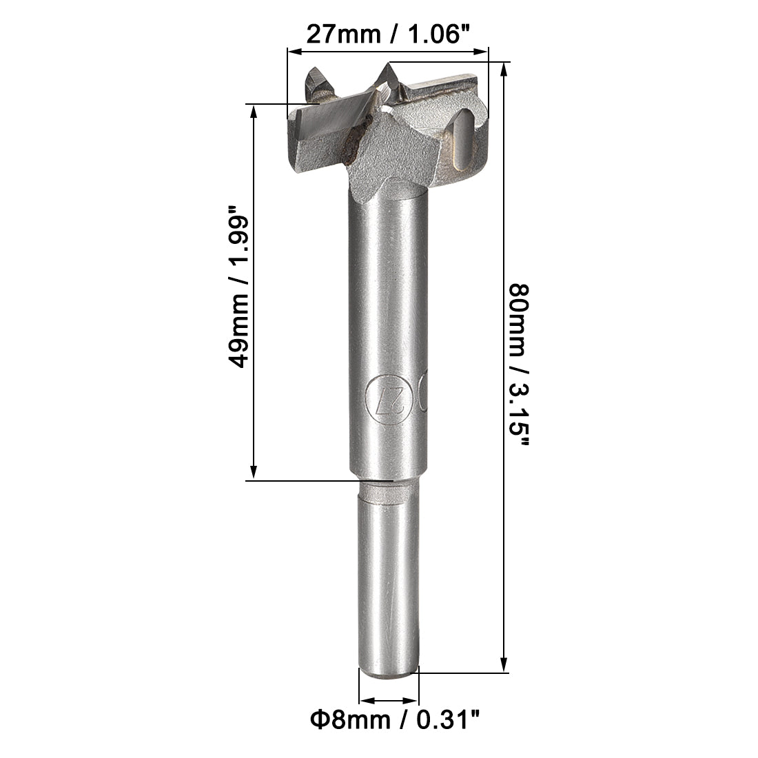 uxcell Uxcell Forstner Wood Boring Drill Bits 27mm Dia. Hole Saw Carbide Alloy Steel Tip Round Shank Cutting for Hinge Plywood Wood Tool 2Pcs