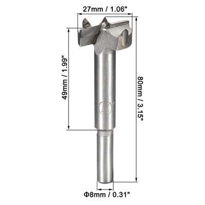 Harfington Uxcell Forstner Wood Boring Drill Bits 27mm Dia. Hole Saw Carbide Alloy Steel Tip Round Shank Cutting for Hinge Plywood Wood Tool 2Pcs