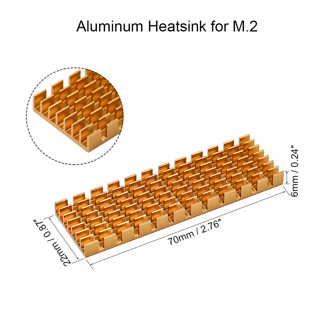 uxcell Uxcell M.2 Aluminum Heatsink Kit 70x22x6mm Slotted Design Golden Tone with Silicone Thermal Pads for 2280 SSD