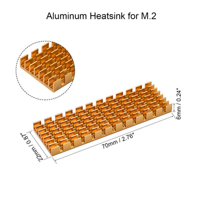 Harfington Uxcell M.2 Aluminum Heatsink Kit 70x22x6mm Slotted Design Golden Tone with Silicone Thermal Pads for 2280 SSD