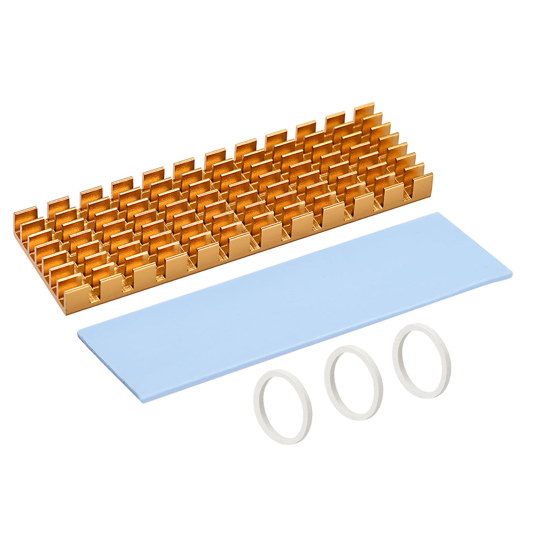 uxcell Uxcell M.2 Aluminum Heatsink Kit 70x22x6mm Slotted Design Golden Tone with Silicone Thermal Pads for 2280 SSD