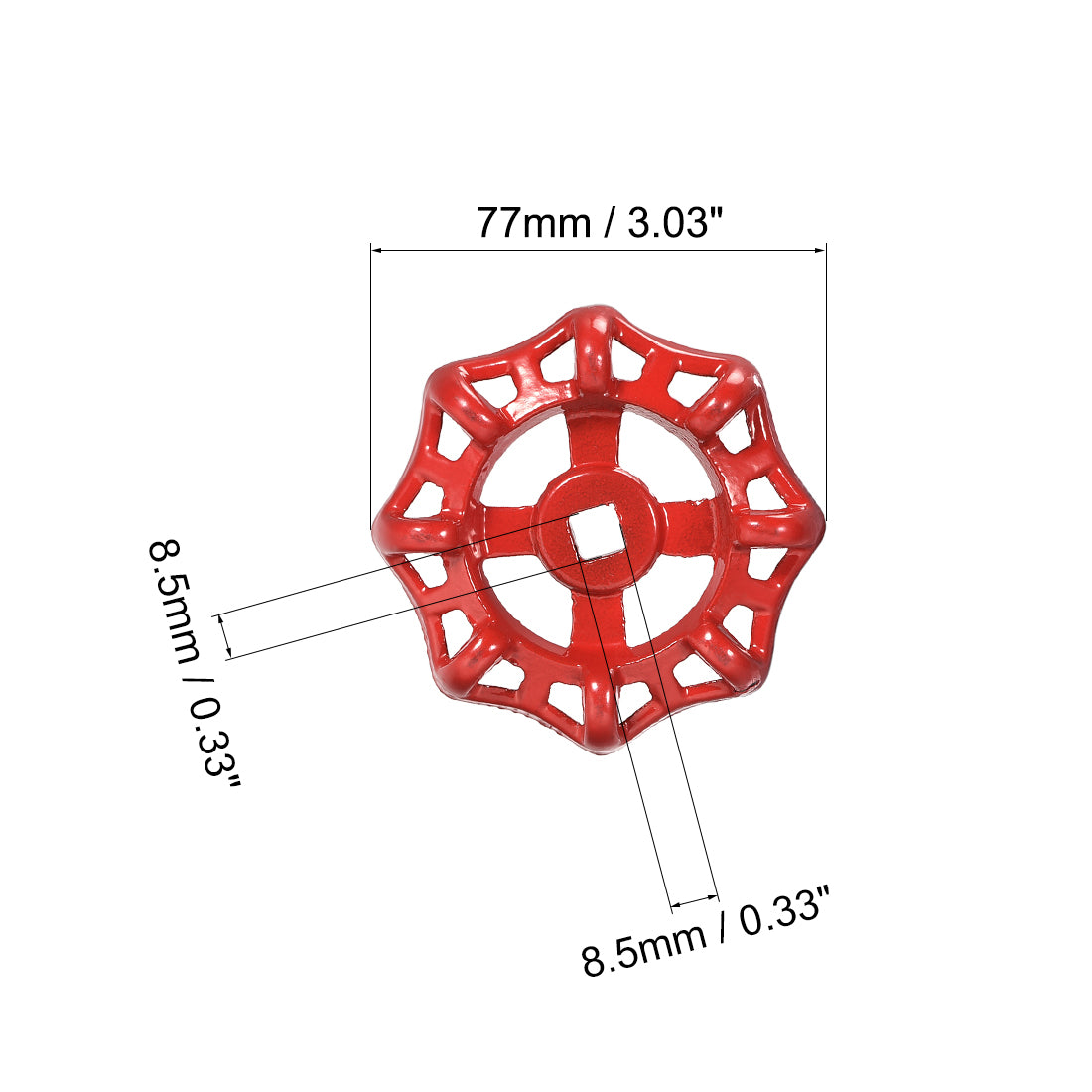 uxcell Uxcell Round Wheel Handle, Square Broach  Paint Cast Steel Red 2Pcs