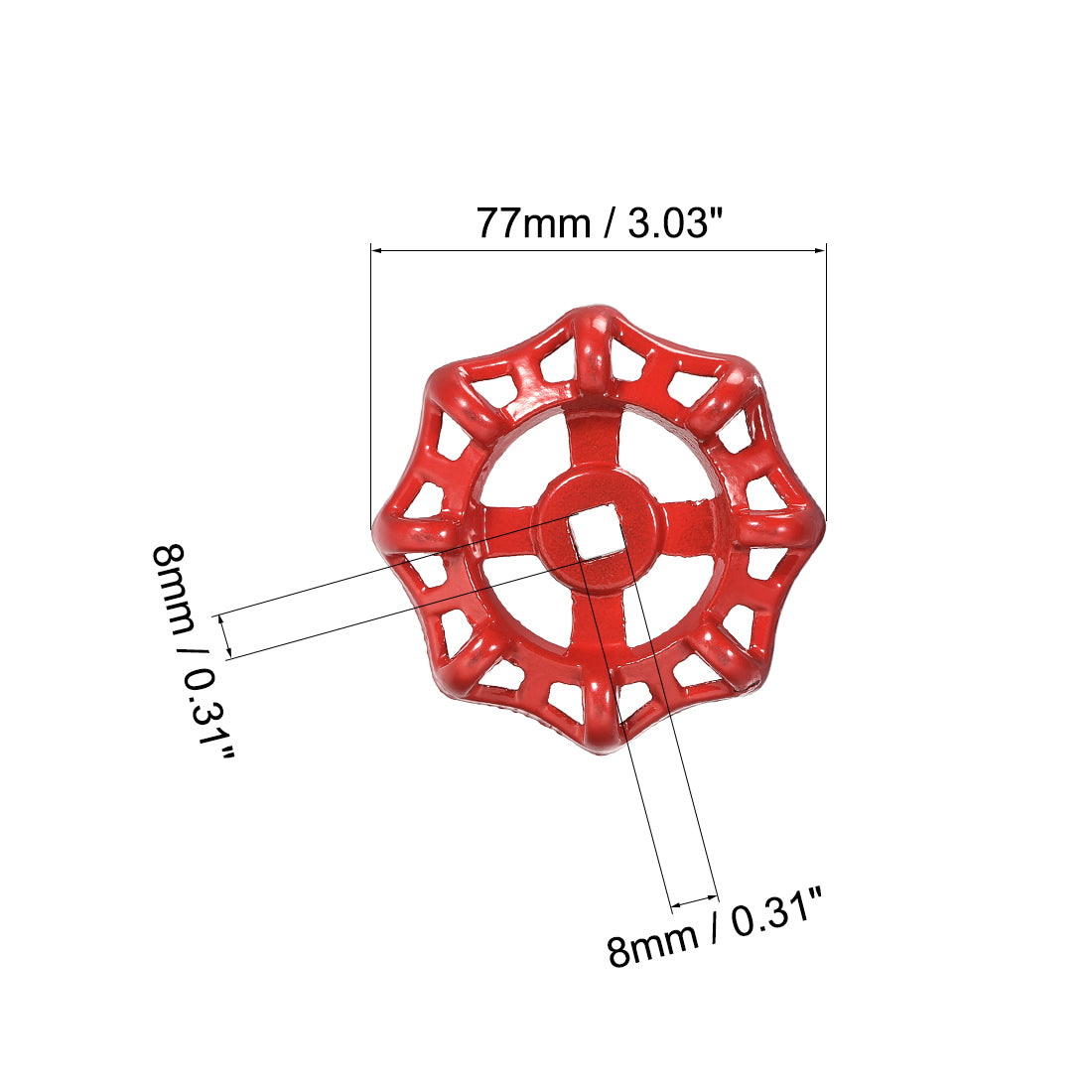 Uxcell Uxcell Round Wheel Handle Square Broach 10x10mm Wheel OD 98mm Paint Cast Steel Red 4Pcs