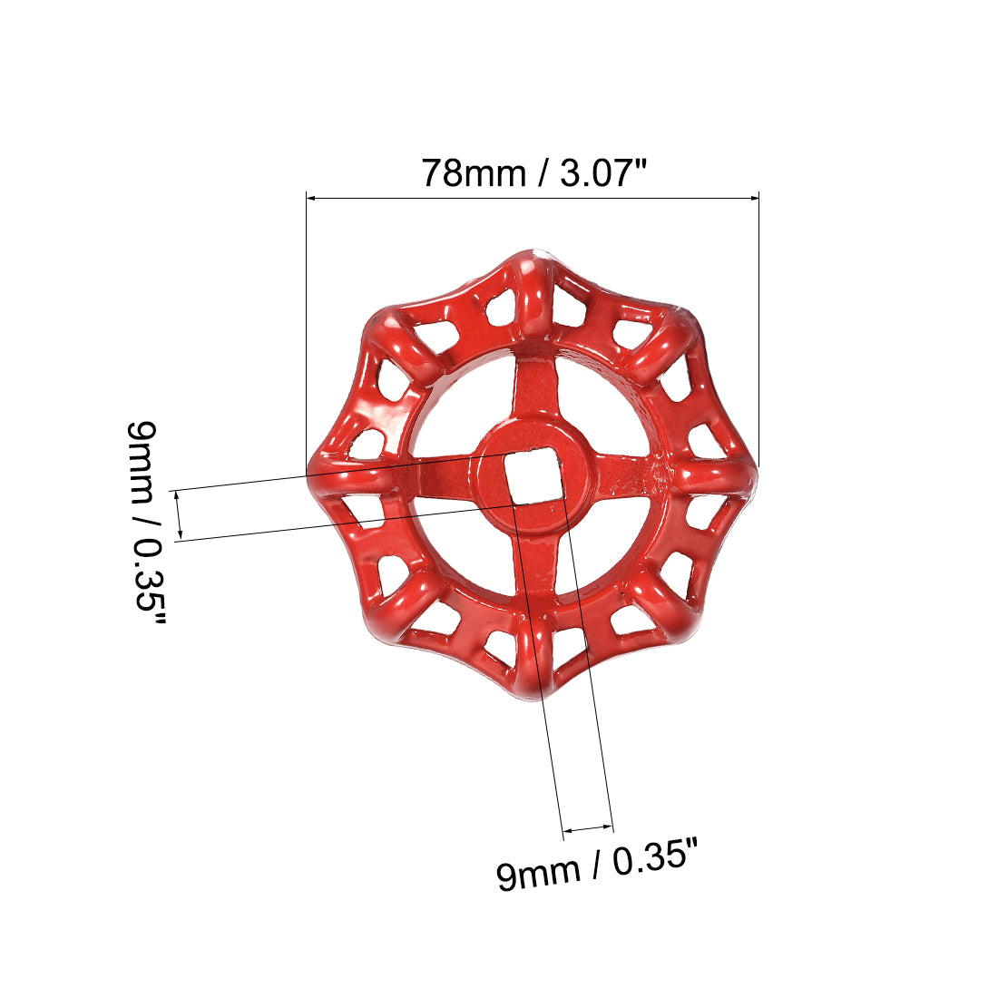 uxcell Uxcell 2Stk. Metall Außenhahn runder Radgriff Quadratische Raspel 9x9mm Rad OD 78mm lackieren Stahlguss Rot