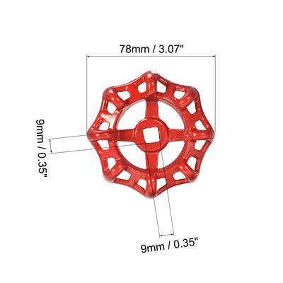 Harfington Uxcell 2Stk. Metall Außenhahn runder Radgriff Quadratische Raspel 9x9mm Rad OD 78mm lackieren Stahlguss Rot