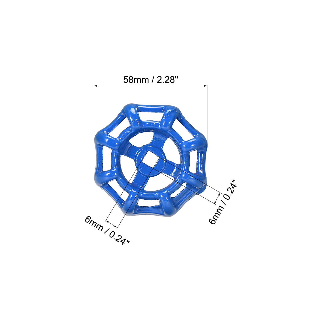 Uxcell Uxcell Round Wheel Handle Square Broach 7x7mm Wheel OD 64mm Paint Cast Steel Blue 4Pcs