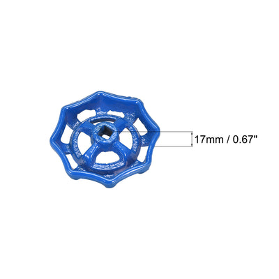 Harfington Uxcell Round Wheel Handle Square Broach 7x7mm Wheel OD 64mm Paint Cast Steel Blue 4Pcs