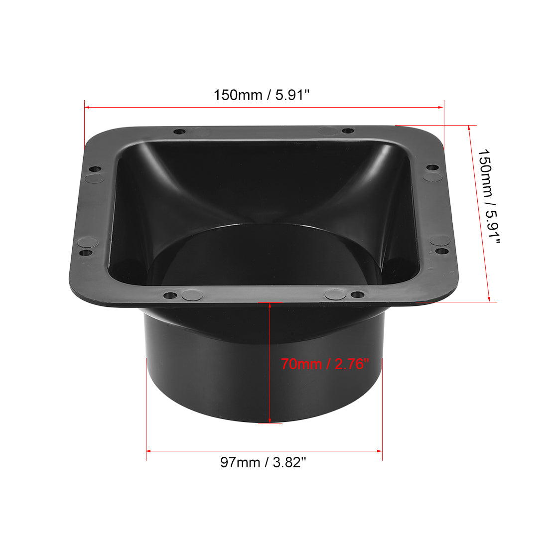 uxcell Uxcell Black Duct Connector Square Flange ABS Plastic Air Outlet Inlet Adaptor for 97mm Dia. Hose