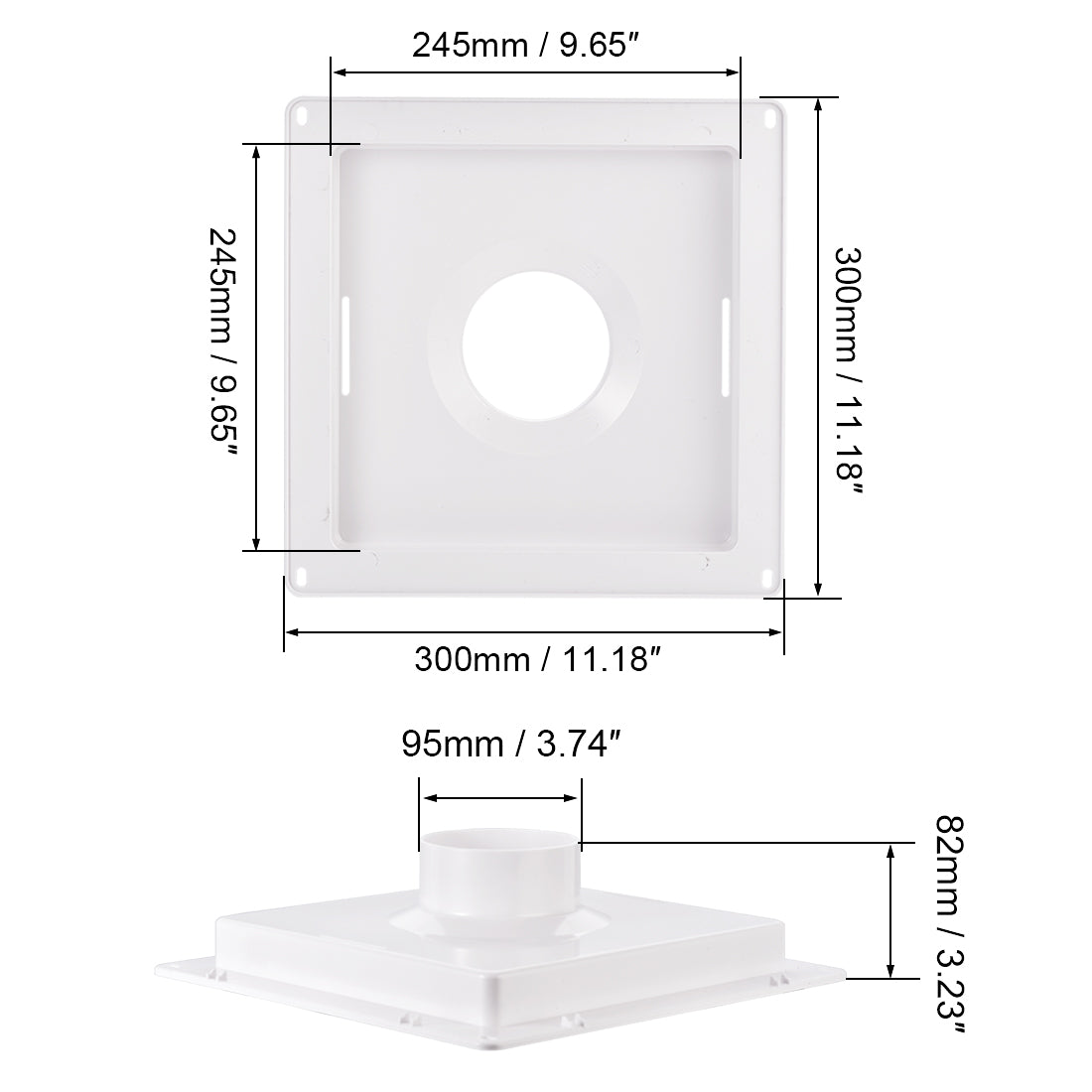 uxcell Uxcell Square Air Vent Duct Connector Flange, Fitting 3.74Inch ID Ducting, Ducts Mounting Plate, for Heating Cooling Ventilation System, ABS Plastic, White