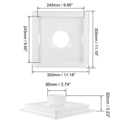 Harfington Uxcell Square Air Vent Duct Connector Flange, Fitting 3.74Inch ID Ducting, Ducts Mounting Plate, for Heating Cooling Ventilation System, ABS Plastic, White