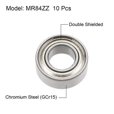 Harfington Uxcell MR84ZZ Deep Groove Ball Bearings 4x8x3mm Double Shielded Chrome Steel P6 10pcs