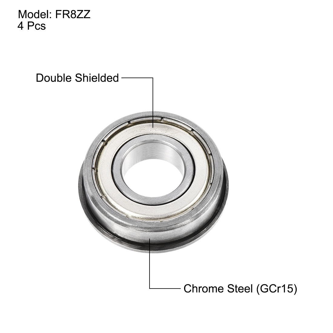 uxcell Uxcell FR8ZZ Flange Ball Bearing 1/2"x1-1/8"x5/16" Double Shielded Bearings 4 Pcs