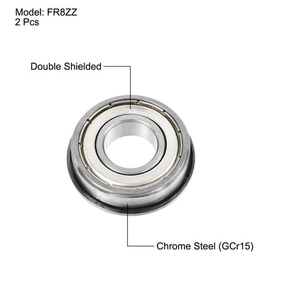 Harfington Uxcell FR8ZZ Flange Ball Bearing 1/2"x1-1/8"x5/16" Shielded Chrome Steel Bearings 2pcs