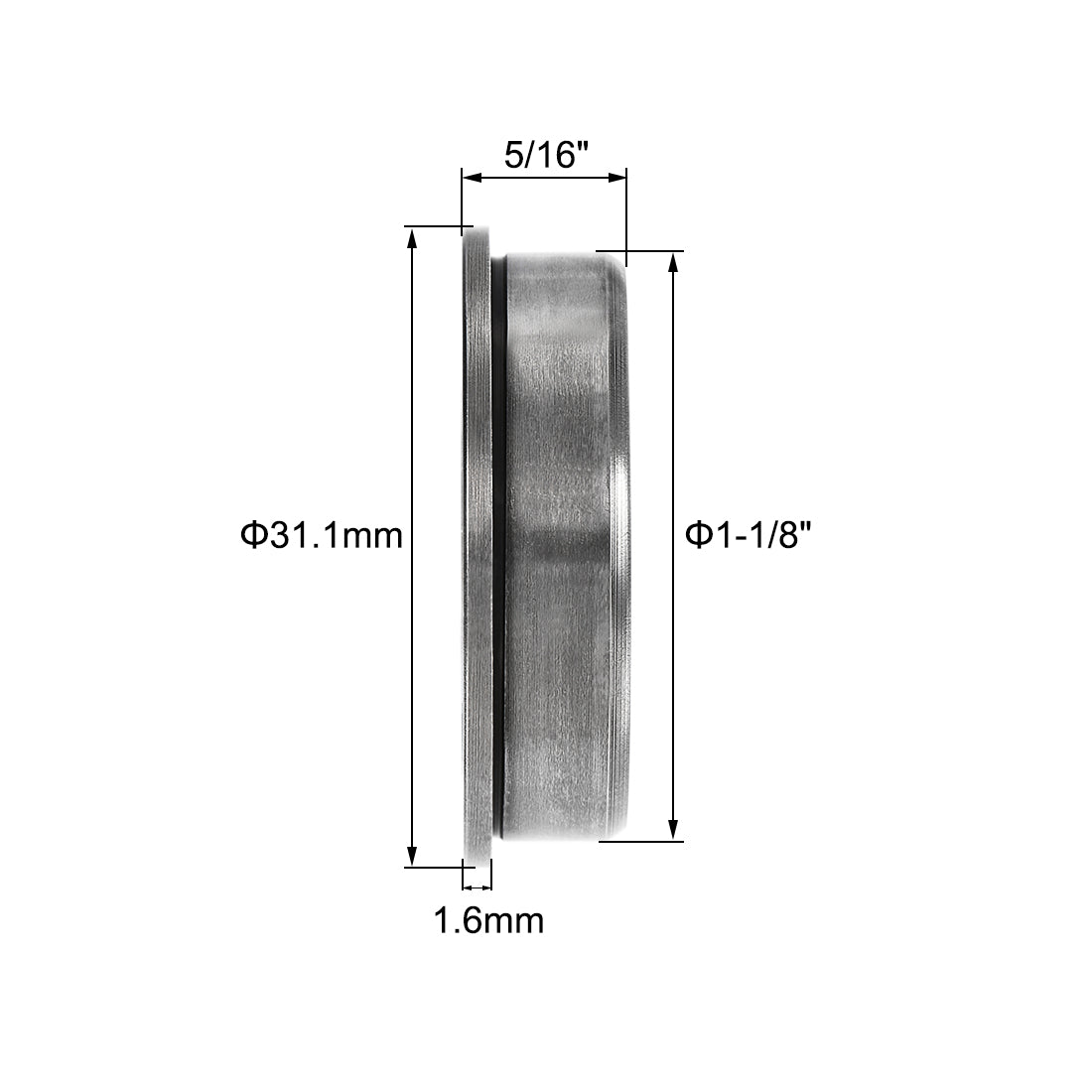 uxcell Uxcell FR8ZZ Flange Ball Bearing 1/2"x1-1/8"x5/16" Shielded Chrome Steel Bearings 2pcs