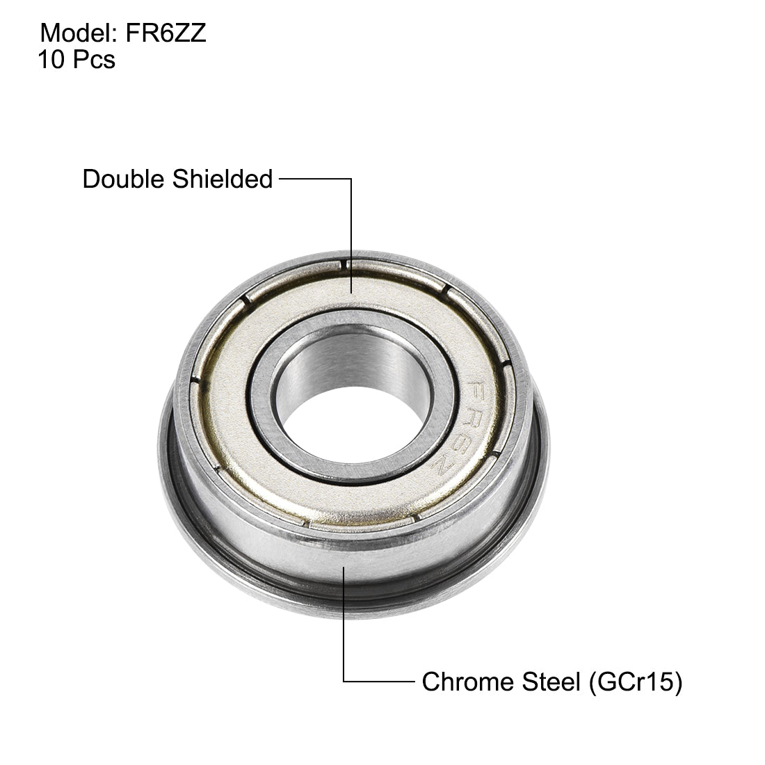 uxcell Uxcell FR6ZZ Flange Ball Bearing 3/8"x7/8"x9/32" Shielded Chrome Steel Bearings 10pcs