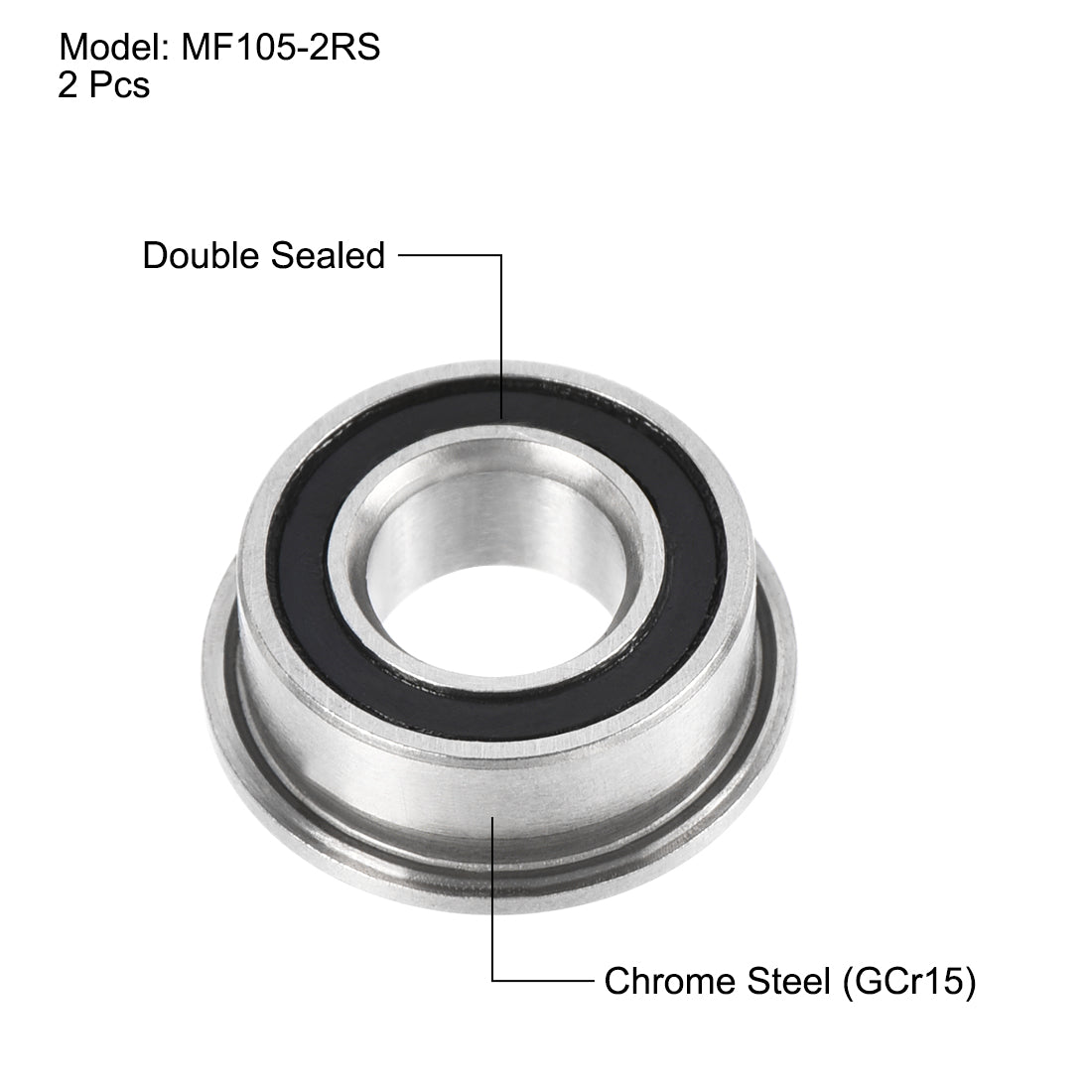 uxcell Uxcell MF105-2RS Flange Ball Bearing 5x10x4mm Double Sealed Chrome Steel Bearing 2pcs