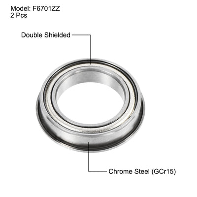 Harfington Uxcell F6701ZZ Flange Ball Bearing 12x18x4mm ABEC-3 Chrome Steel Bearings 2pcs