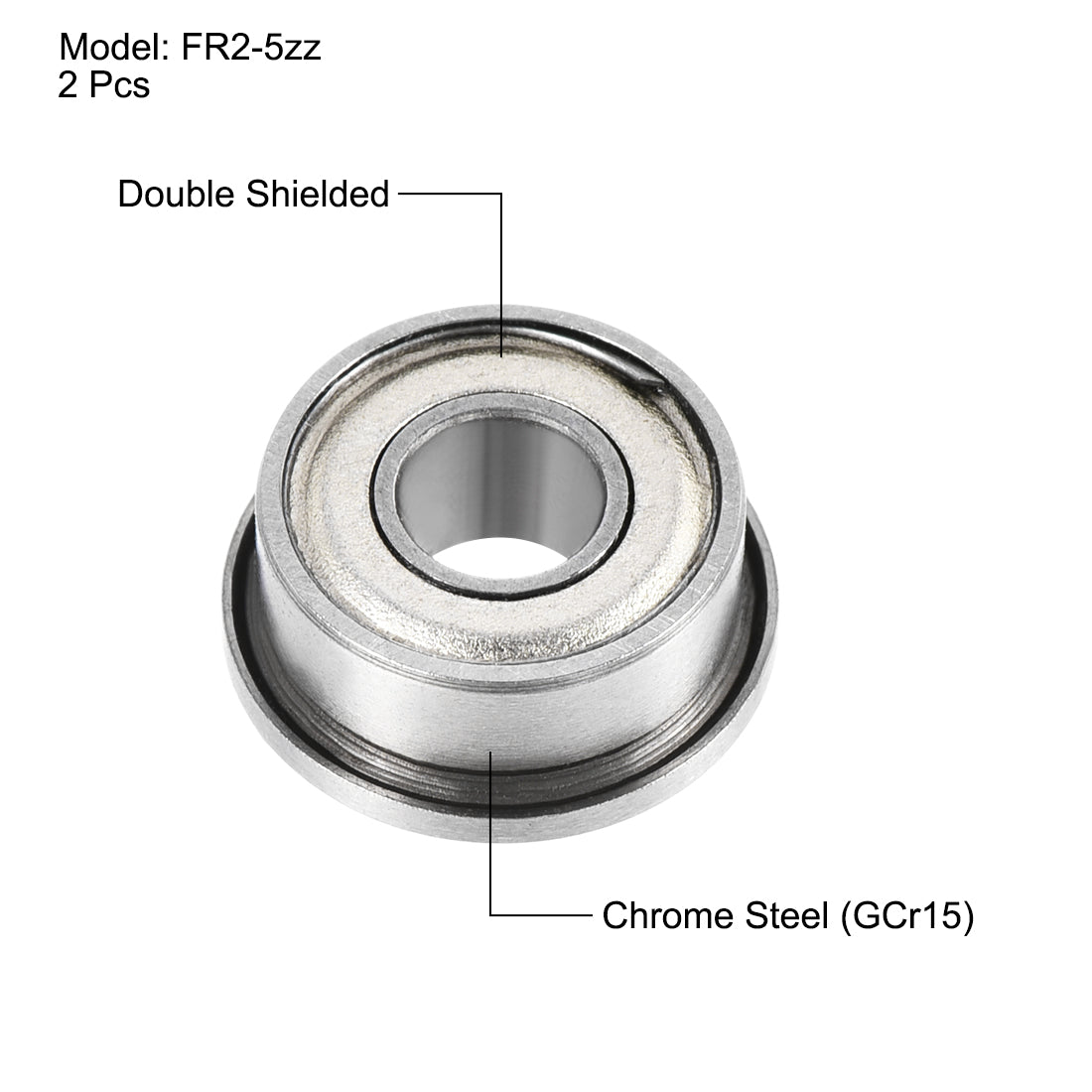 uxcell Uxcell FR2-5zz Flange Ball Bearing 1/8"x5/16"x9/64" Shielded Chrome Steel Bearings 2pcs