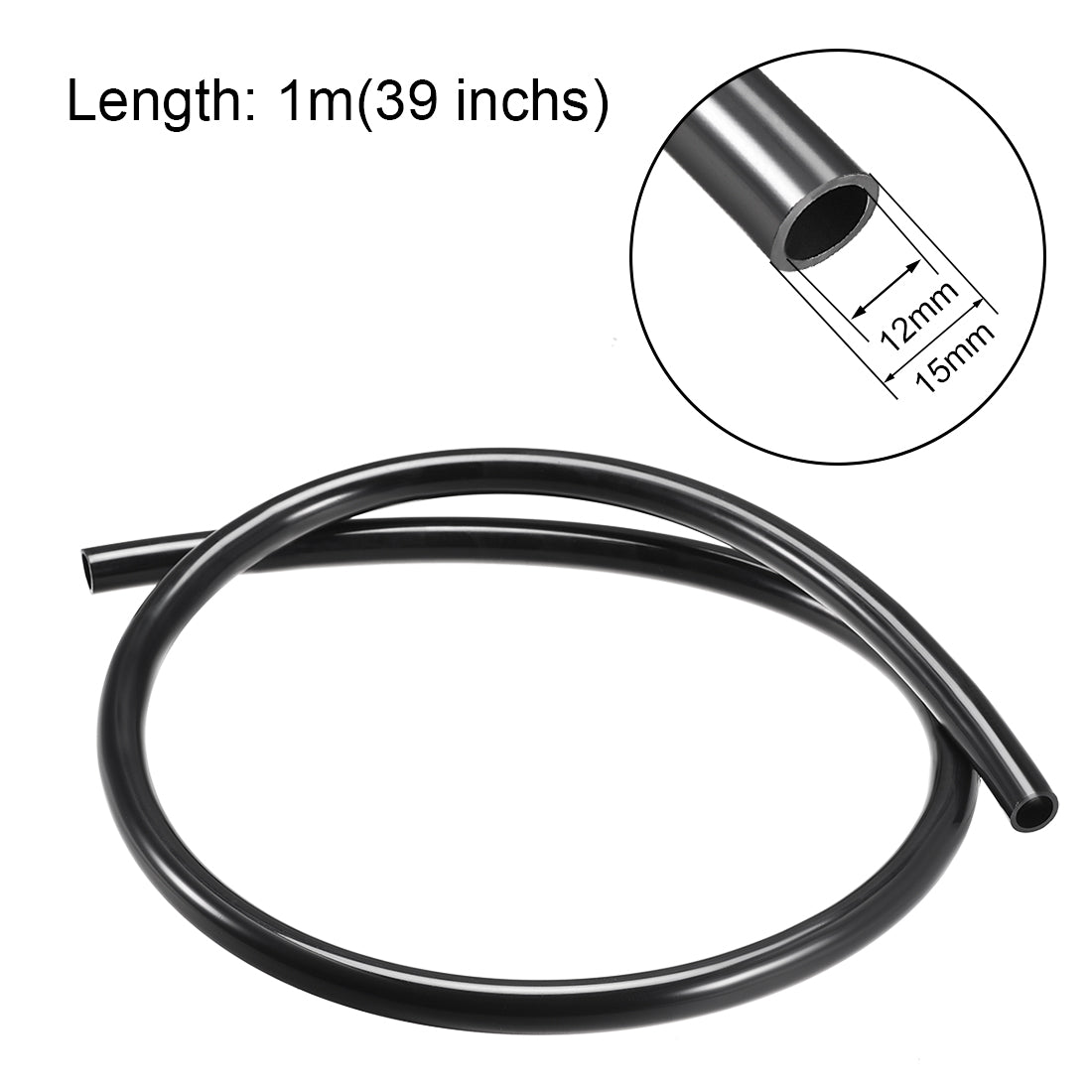 uxcell Uxcell 15mm OD 12mm ID 1m Long PA12 Nylon Tube for Air Line Brake Fluid Transfer Black