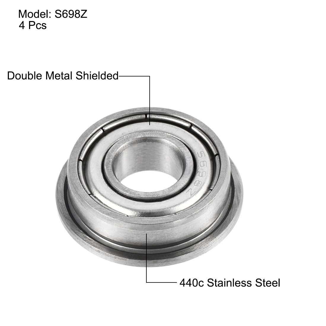 uxcell Uxcell S698Z Flange Ball Bearing 8x19x6mm Double Shielded 440c Stainless Steel Bearings 4pcs