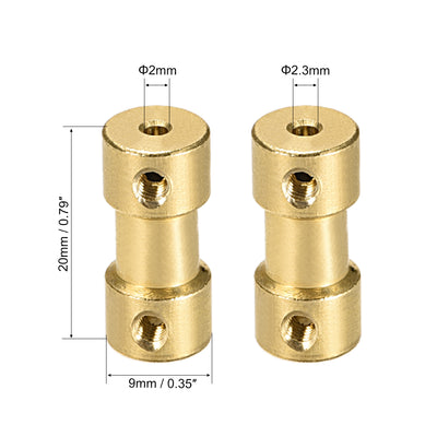 Harfington Uxcell 2mm to 2.3mm Bore Rigid Coupling, 20mm Length 9mm Diameter, Copper Shaft Coupler Connector, Brass Tone 2Pcs