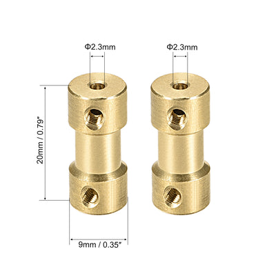 Harfington Uxcell 2.3mm to 2.3mm Bore Rigid Coupling, 20mm Length 9mm Diameter, Copper Shaft Coupler Connector, Brass Tone 2Pcs