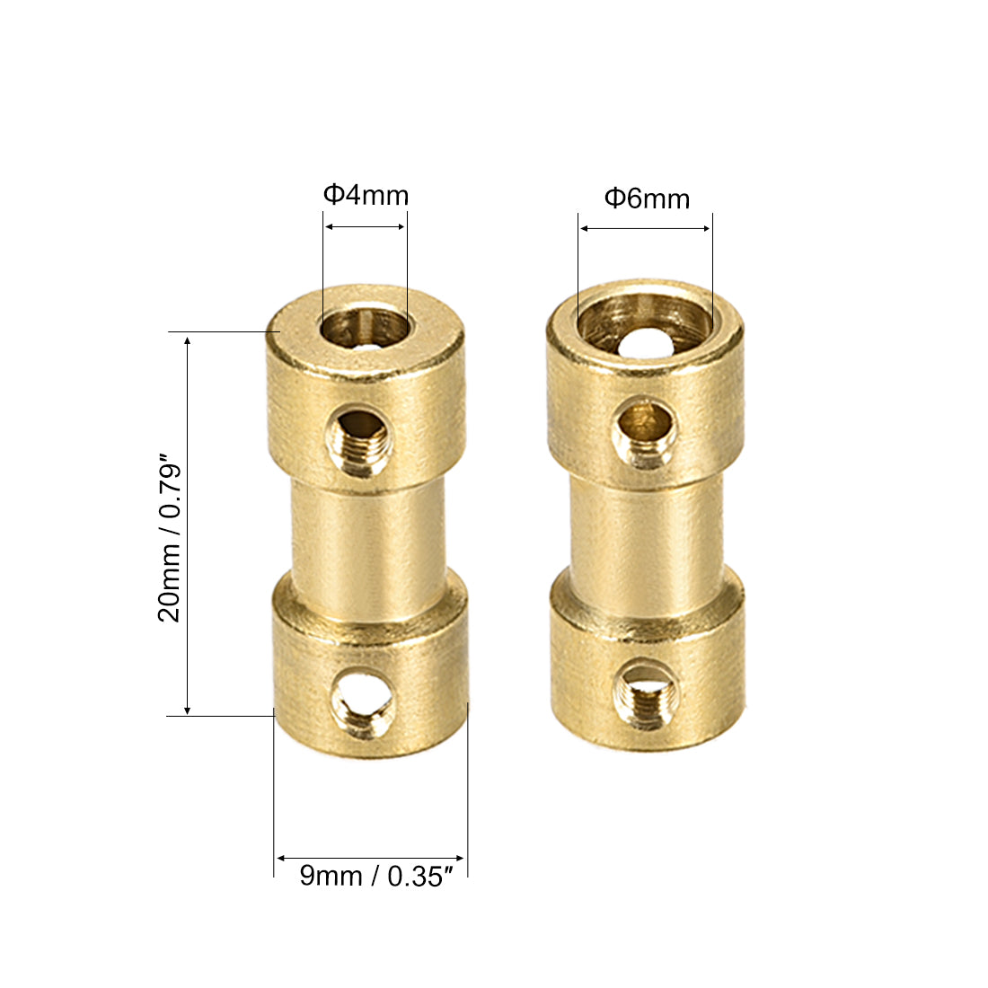 uxcell Uxcell 4mm to 6mm Bore Rigid Coupling, 20mm Length 9mm Diameter, Copper Shaft Coupler Connector, Brass Tone 2Pcs