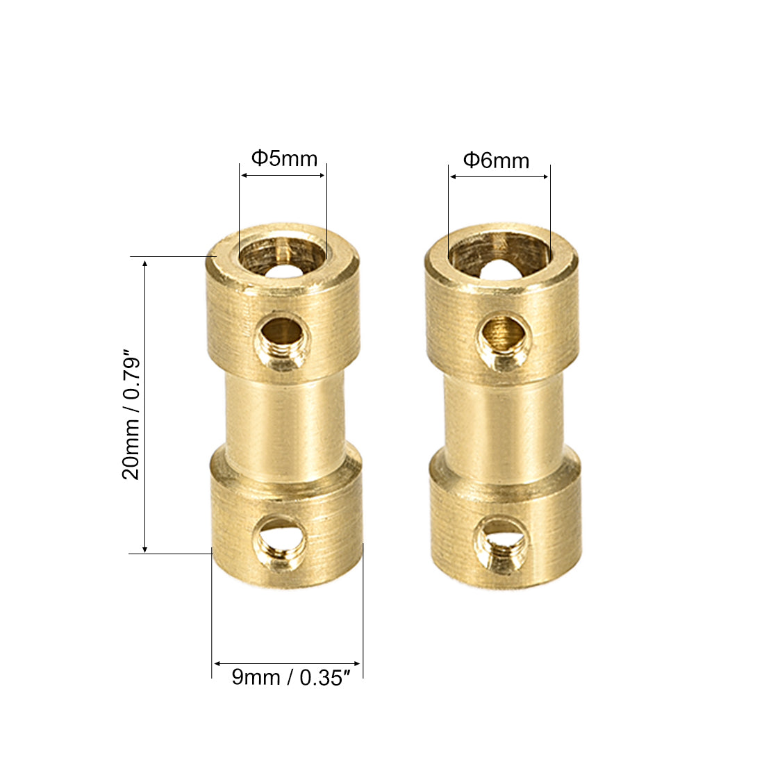 uxcell Uxcell 5mm to 6mm Bore Rigid Coupling, 20mm Length 9mm Diameter, Copper Shaft Coupler Connector, Brass Tone 2Pcs