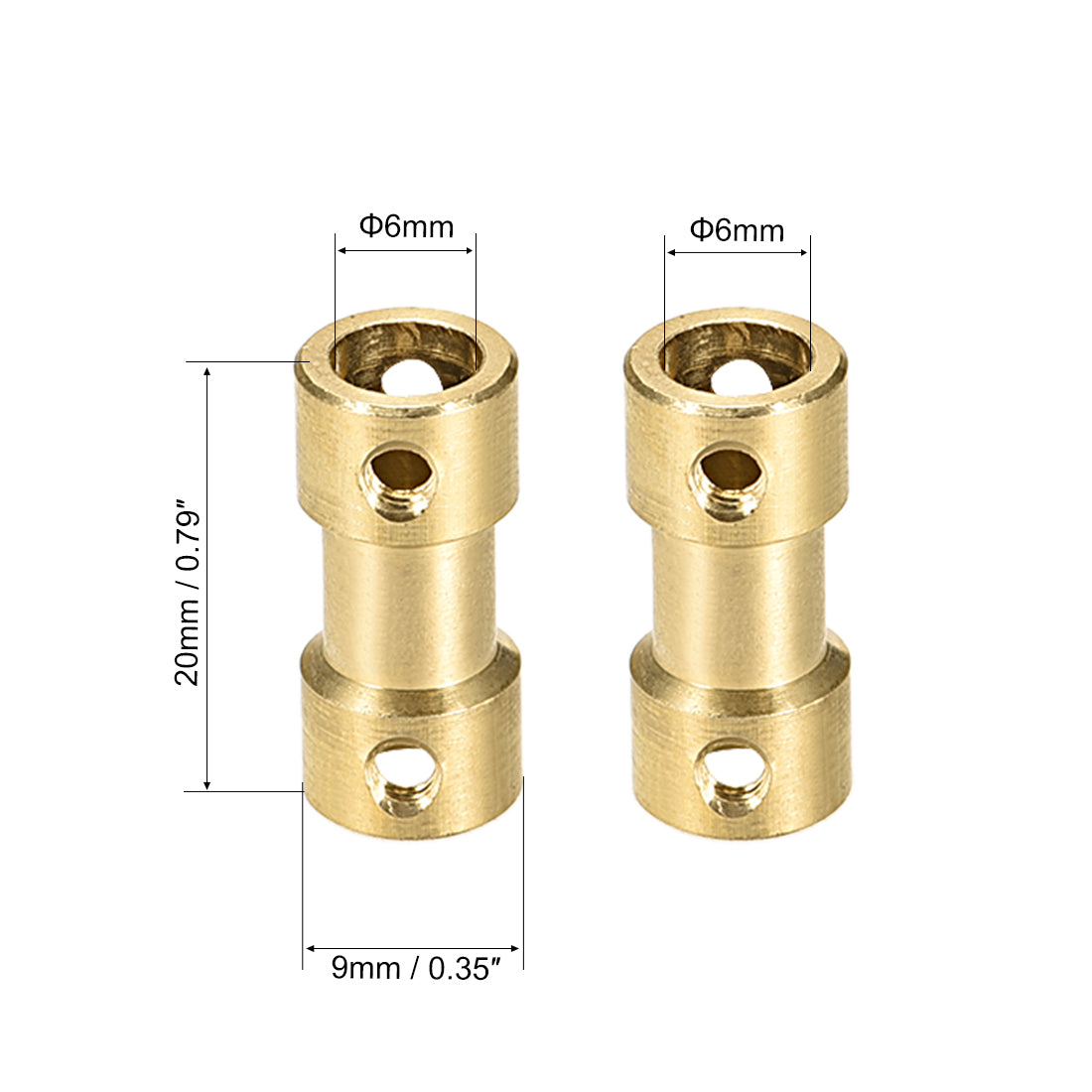 uxcell Uxcell 6mm to 6mm Bore Rigid Coupling, 20mm Length 9mm Diameter, Copper Shaft Coupler Connector, Brass Tone 2Pcs