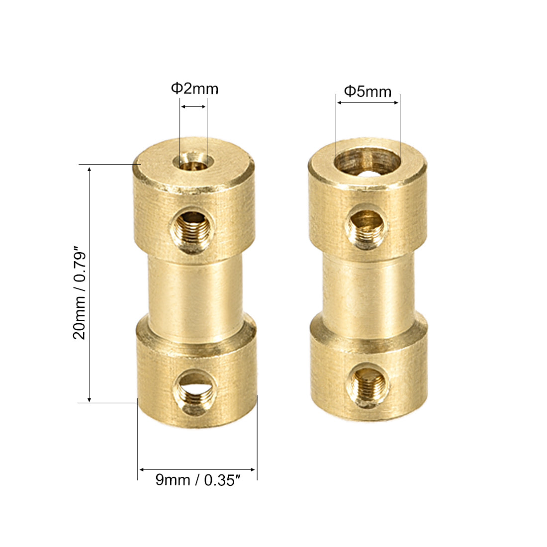 uxcell Uxcell 2mm to 5mm Bore Rigid Coupling, 20mm Length 9mm Diameter, Copper Shaft Coupler Connector, Brass Tone 4Pcs