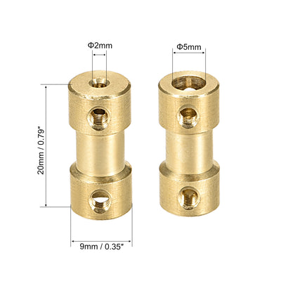 Harfington Uxcell 2mm to 5mm Bore Rigid Coupling, 20mm Length 9mm Diameter, Copper Shaft Coupler Connector, Brass Tone 4Pcs