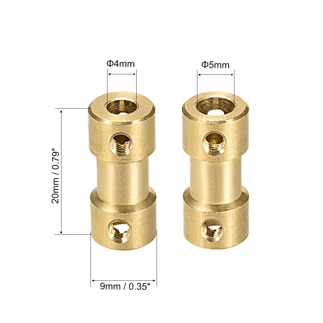 uxcell Uxcell 4mm to 5mm Bore Rigid Coupling, 20mm Length 9mm Diameter, Copper Shaft Coupler Connector, Brass Tone 4Pcs