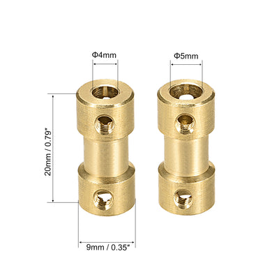 Harfington Uxcell 4mm to 5mm Bore Rigid Coupling, 20mm Length 9mm Diameter, Copper Shaft Coupler Connector, Brass Tone 4Pcs