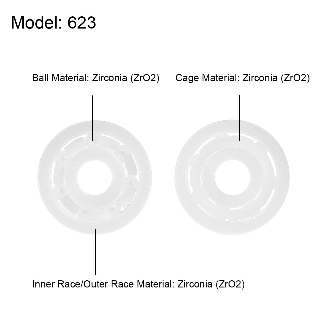 uxcell Uxcell 623 Full Ceramic Bearings 3x10x4mm Deep Groove Miniature Ball Bearing Zirconia (ZrO2)