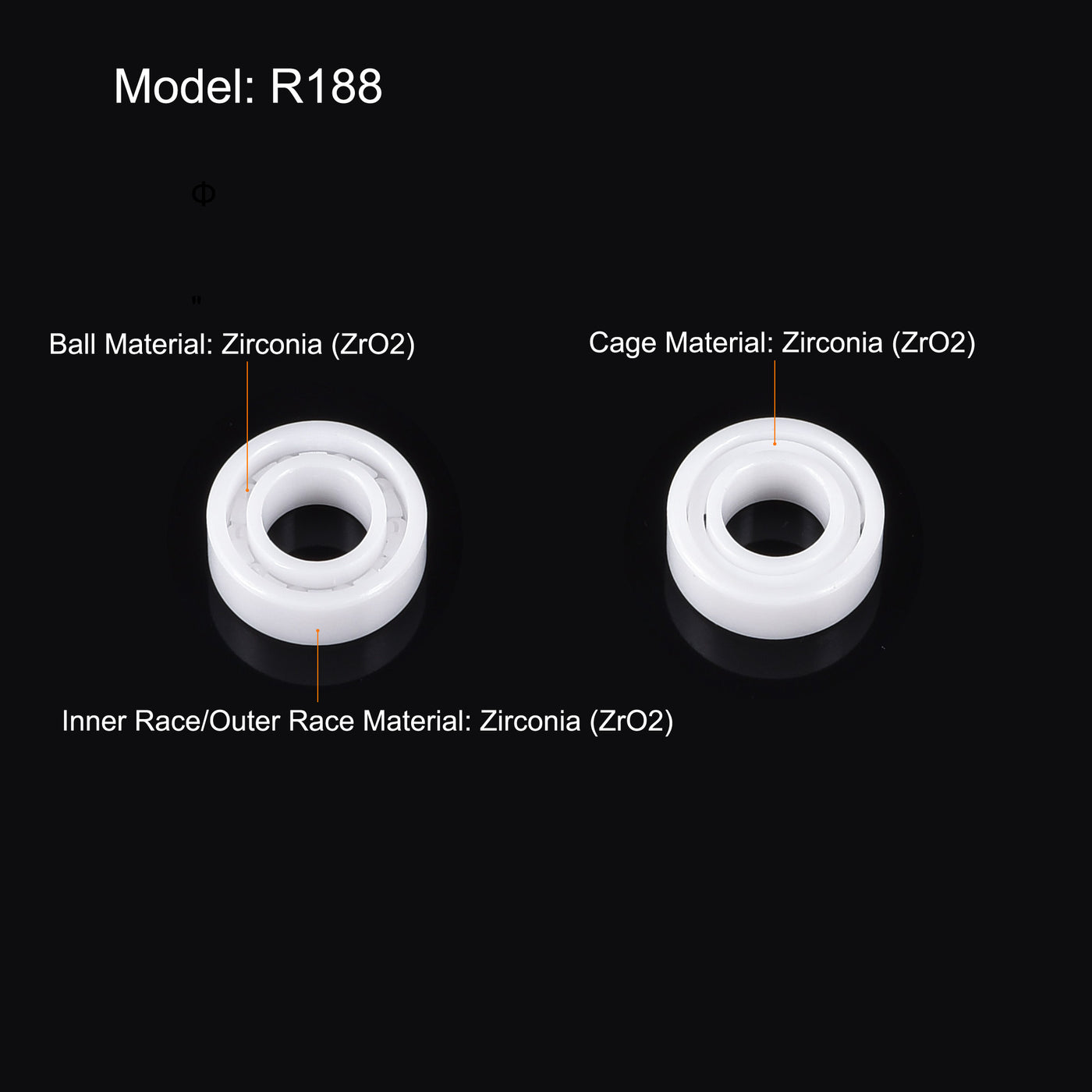 uxcell Uxcell R188 Full Ceramic Bearing 1/4"x1/2"x3/16" Deep Groove Miniature Bearing Zirconia