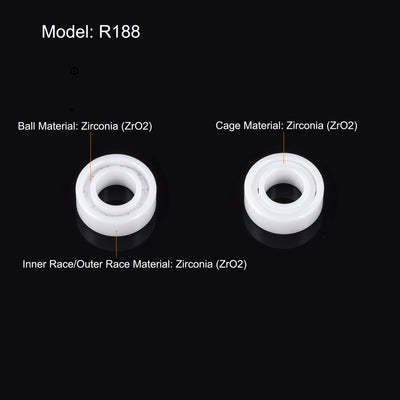 Harfington Uxcell R188 Full Ceramic Bearing 1/4"x1/2"x3/16" Deep Groove Miniature Bearing Zirconia