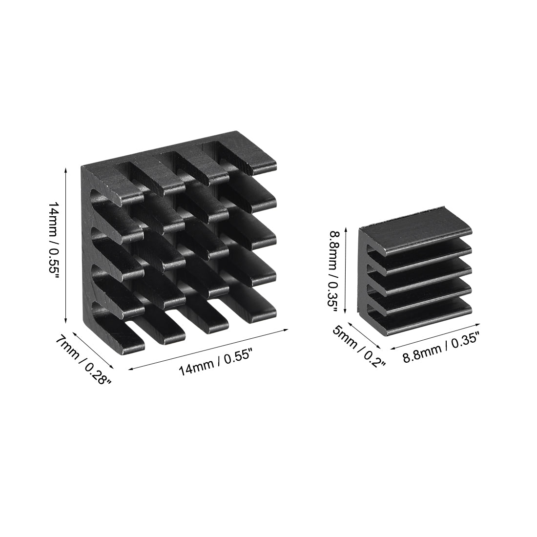 uxcell Uxcell Black Sticky Aluminum Heatsink for RPI 2B,14x14x7mm, 8.8x8.8x5mm, 10 Set