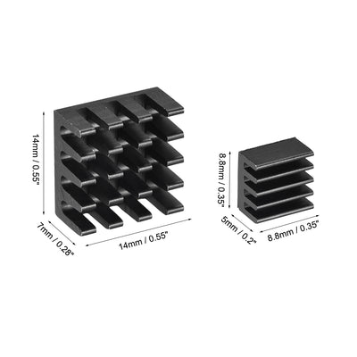 Harfington Uxcell Black Sticky Aluminum Heatsink for RPI 2B,14x14x7mm, 8.8x8.8x5mm, 10 Set