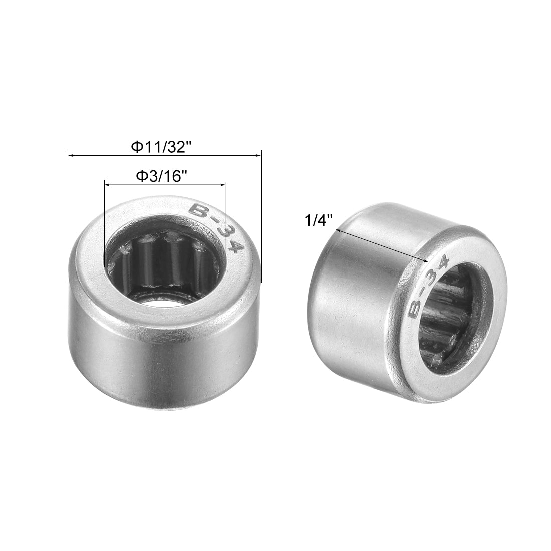 uxcell Uxcell Needle Roller Bearings Open End Full Complement Drawn Cup, Inch