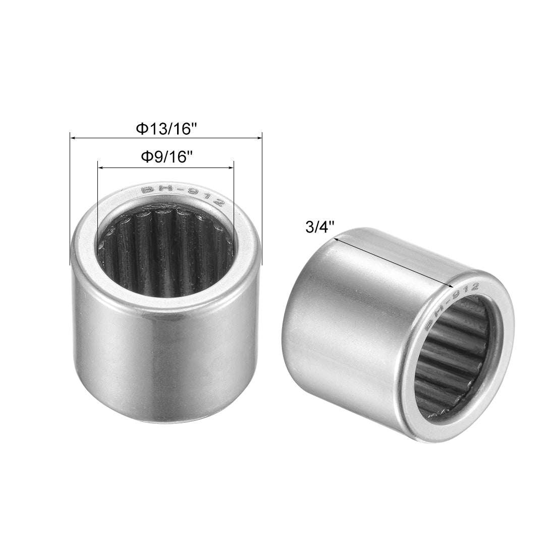 uxcell Uxcell BH912 Needle Roller Bearings 9/16"x13/16"x3/4" Open Full Complement 2pcs