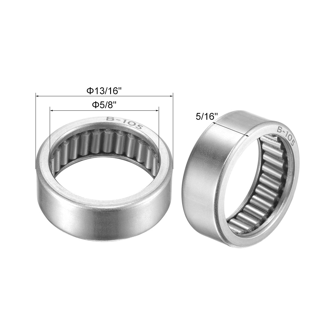 uxcell Uxcell Needle Roller Bearings Open End Full Complement Drawn Cup, Inch