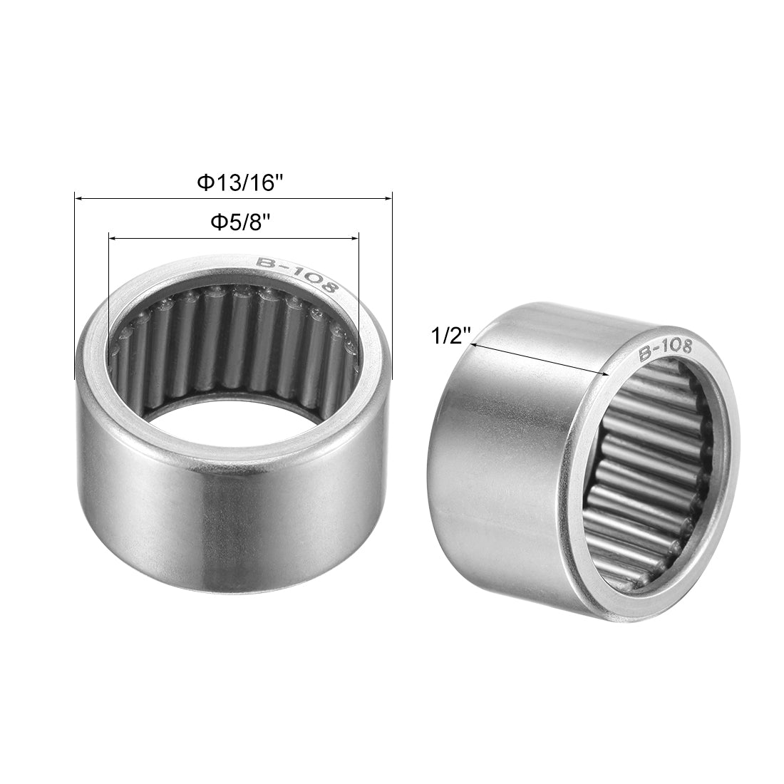 uxcell Uxcell Needle Roller Bearings Open End Full Complement Drawn Cup, Inch